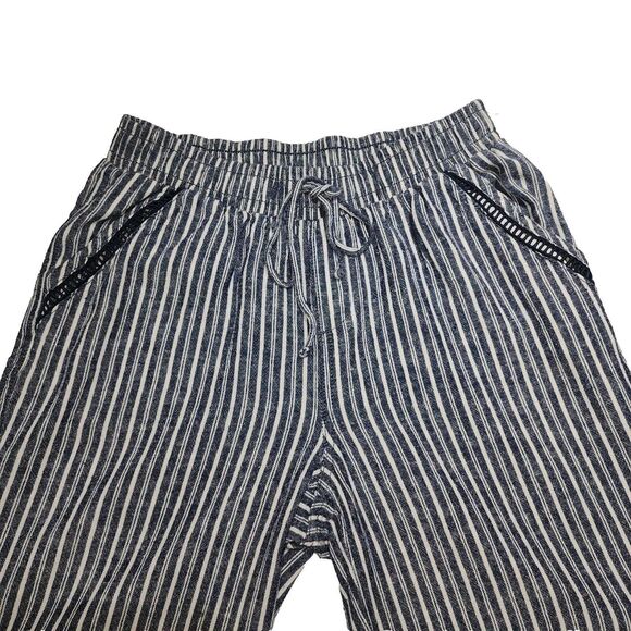 Briggs Womens Striped Pants Linen Blend Elastic Waist‎ Baggy Pull On Wide Leg  M - Picture 11 of 13